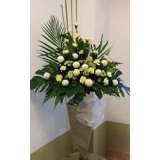 Condolence Floral Stand of Carnations and Ping Pongs